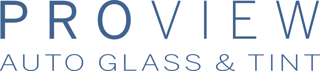ProView Auto Glass & Tint logo text in blue.